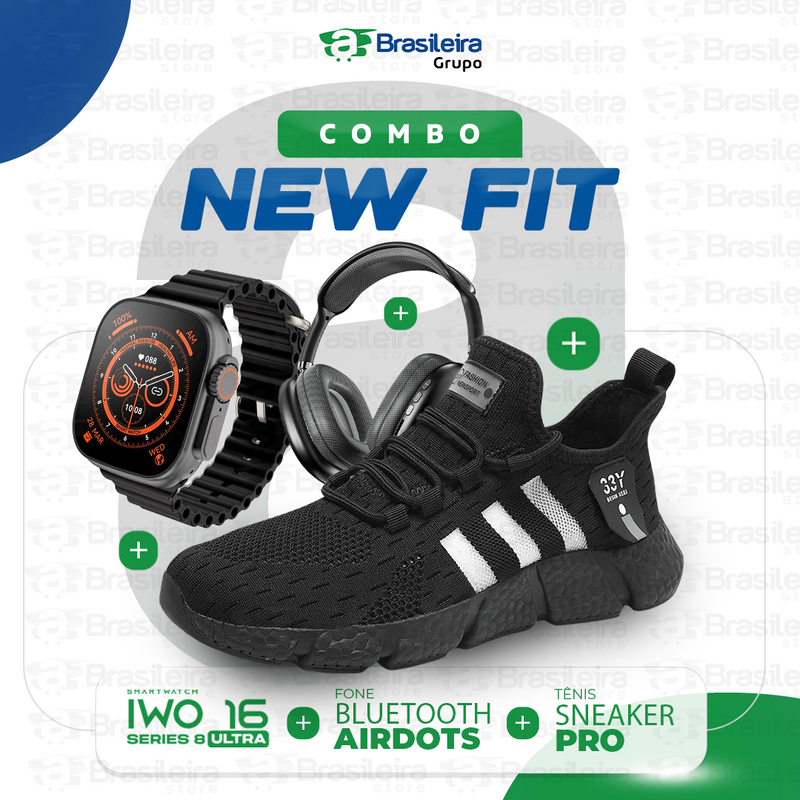 Combo Newfit Advanced 3x1 TÊNIS SNEAKER NEWFIT PRO + IWO SERIES 9 ULTRA + FONE BLUETOOTH ADVANCED PRO | FRETE GRÁTIS | 12x