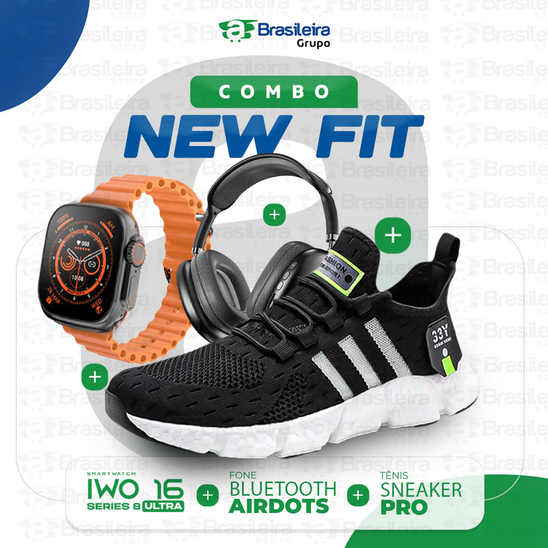 Combo Newfit Advanced 3x1 TÊNIS SNEAKER NEWFIT PRO + IWO SERIES 9 ULTRA + FONE BLUETOOTH ADVANCED PRO | FRETE GRÁTIS | 12x