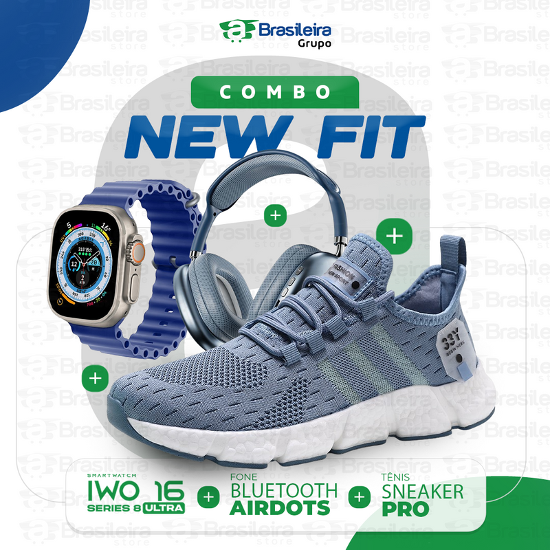 Combo Newfit Advanced 3x1 TÊNIS SNEAKER NEWFIT PRO + IWO SERIES 9 ULTRA + FONE BLUETOOTH ADVANCED PRO | FRETE GRÁTIS | 12x