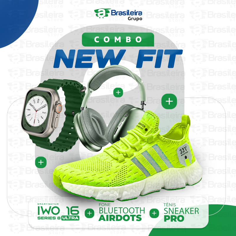 Combo Newfit Advanced 3x1 TÊNIS SNEAKER NEWFIT PRO + IWO SERIES 9 ULTRA + FONE BLUETOOTH ADVANCED PRO | FRETE GRÁTIS | 12x