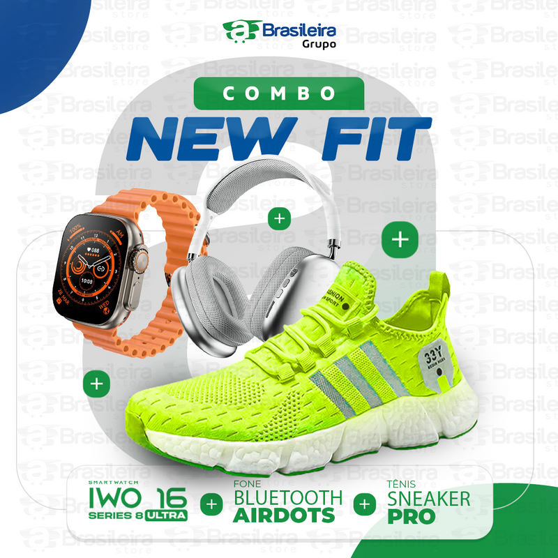 Combo Newfit Advanced 3x1 TÊNIS SNEAKER NEWFIT PRO + IWO SERIES 9 ULTRA + FONE BLUETOOTH ADVANCED PRO | FRETE GRÁTIS | 12x