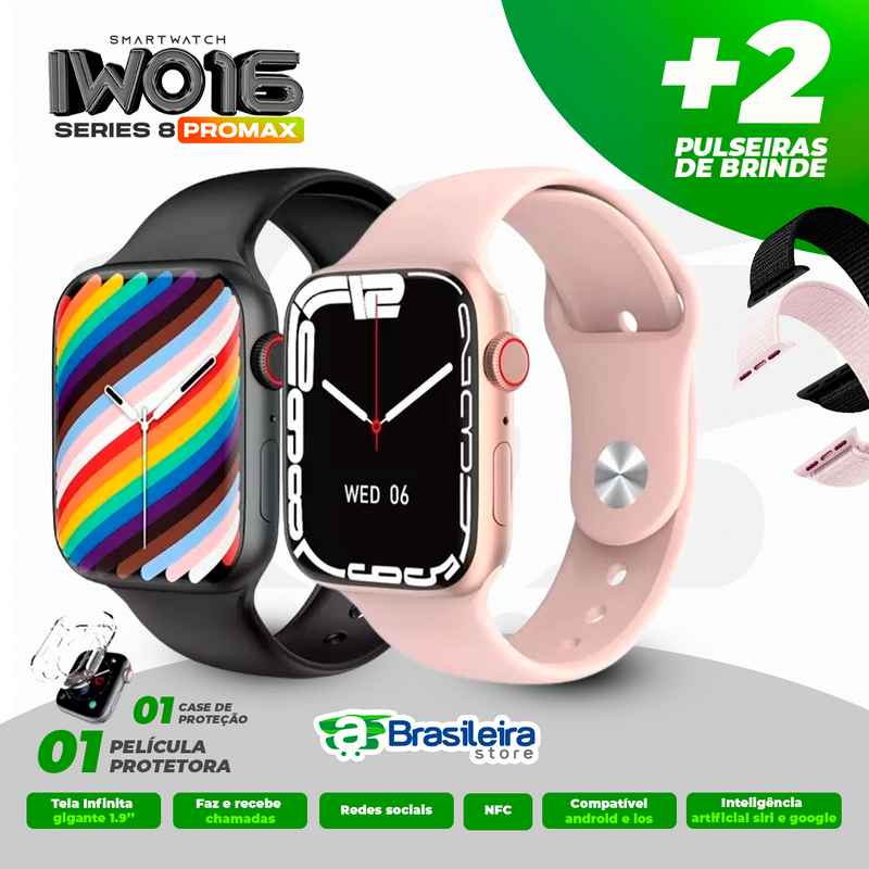 Smartwatch IWO 16 SERIES 8 Pro Max ORIGINAL (COMPRE 1 LEVE 2) [ cores em fosco ] NFC, TELA 1.99", 4 PULSEIRAS EXTRAS, 12x