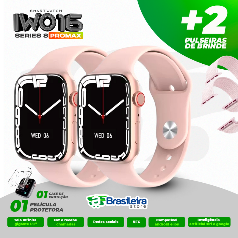 Smartwatch IWO 16 SERIES 8 Pro Max ORIGINAL (COMPRE 1 LEVE 2) [ cores em fosco ] NFC, TELA 1.99", 4 PULSEIRAS EXTRAS, 12x